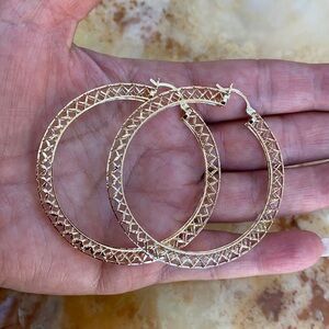Gold plated large hoop mesh earrings 2 1/4” inches